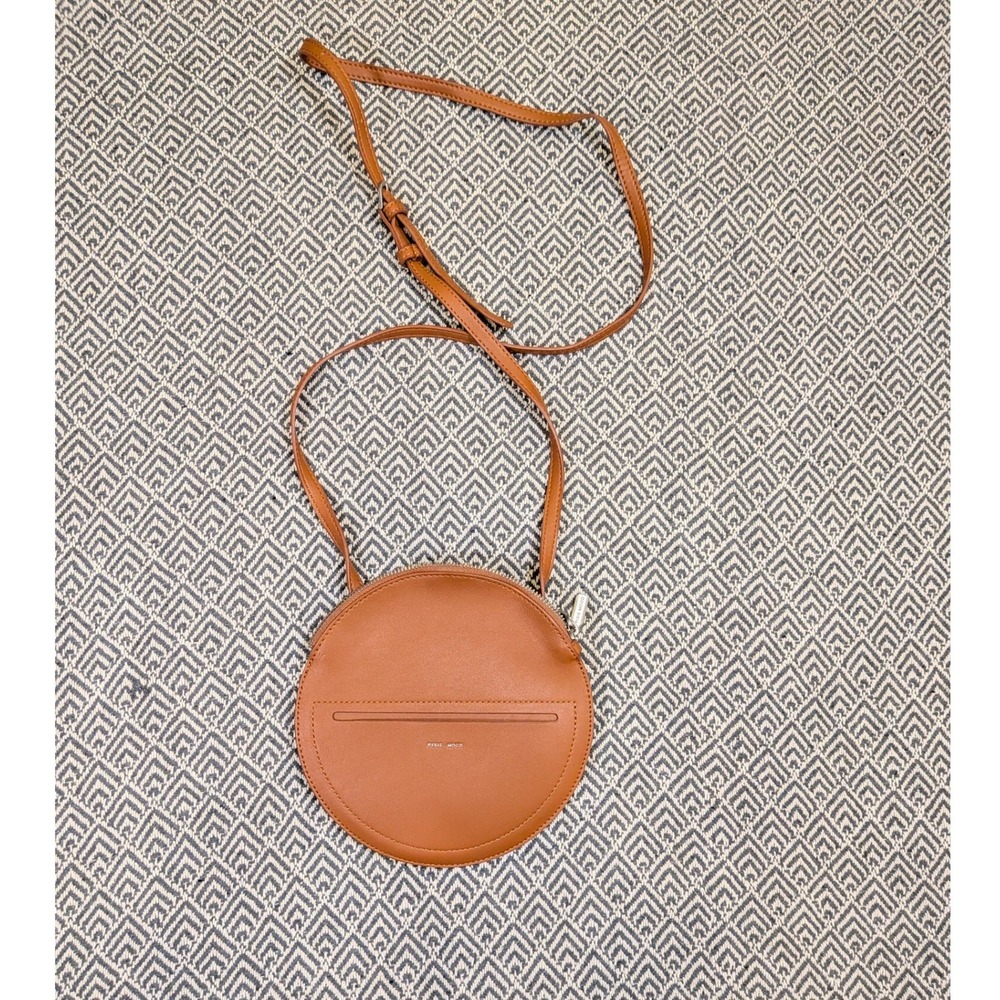 Cognac Brown Round Crossbody Bag Vegan Leather Circle Purse
